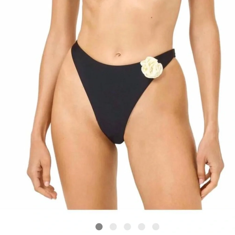 Black L*Space leilana rosette Bikini Bottom with Cream Flower Accent